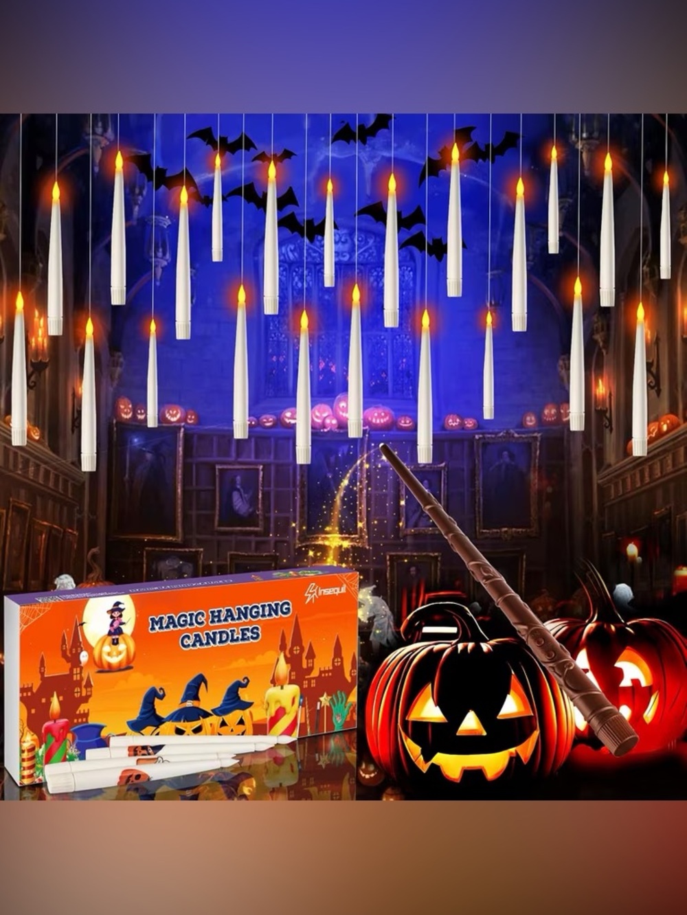 Halloween Decorations, Floating Candles with Magic Wand Remote, Flickering Warm